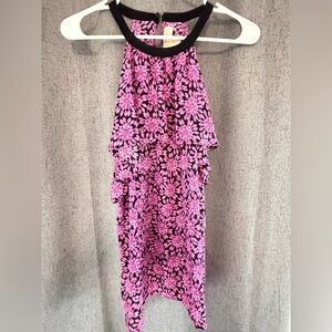 Michael Kors Pink and Black Floral Print Halter tank top sz M